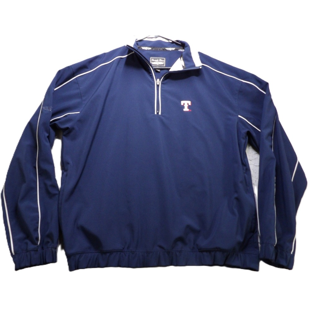 Straight Down Texas Rangers Golf Windshirt Men L Blue 1/4 Zip Pullover Jacket PG